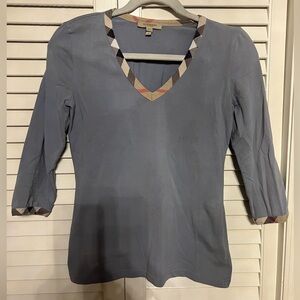 Burberry London nova check 3/4 sleeve v-neck tee small blue